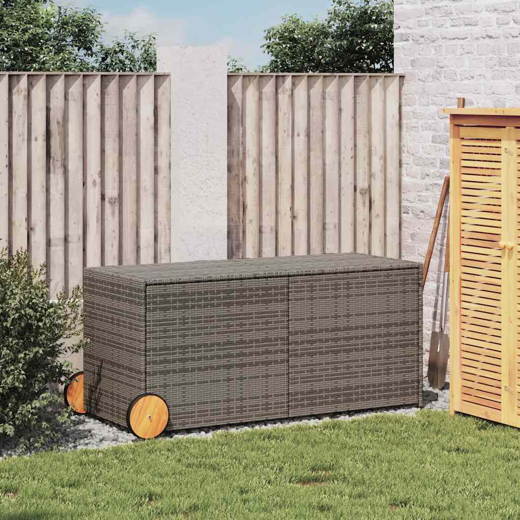 Garden Storage Chest with Wheels Gray 283 L Poly Rattan