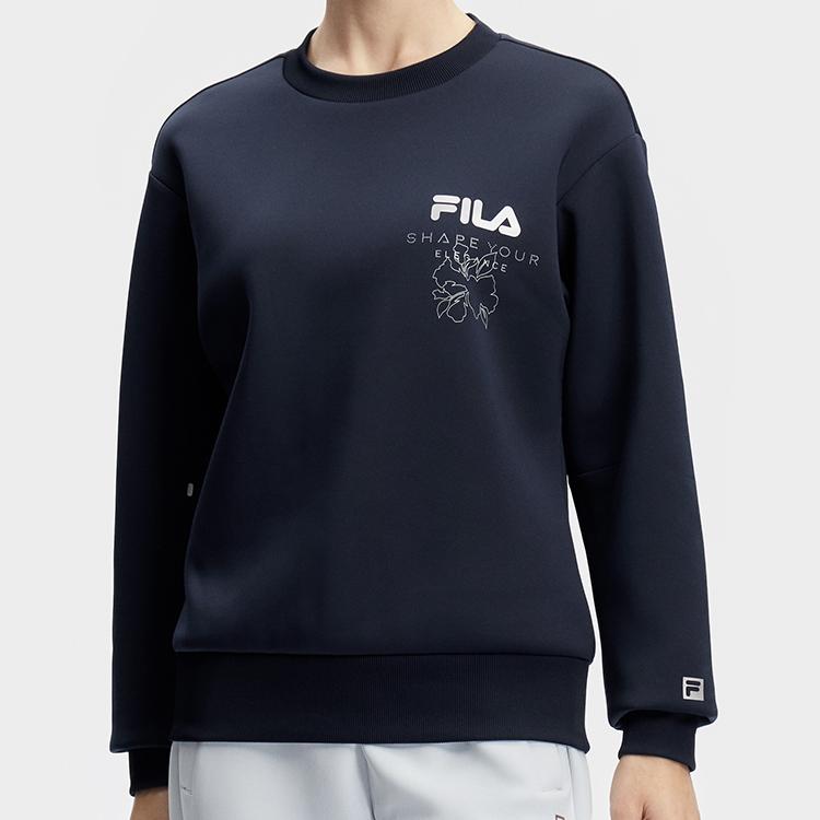Fila Letter Print Fitness Pullover Sweatshirt Women Sweatshirt Dark-Blue A11W411209F-NV