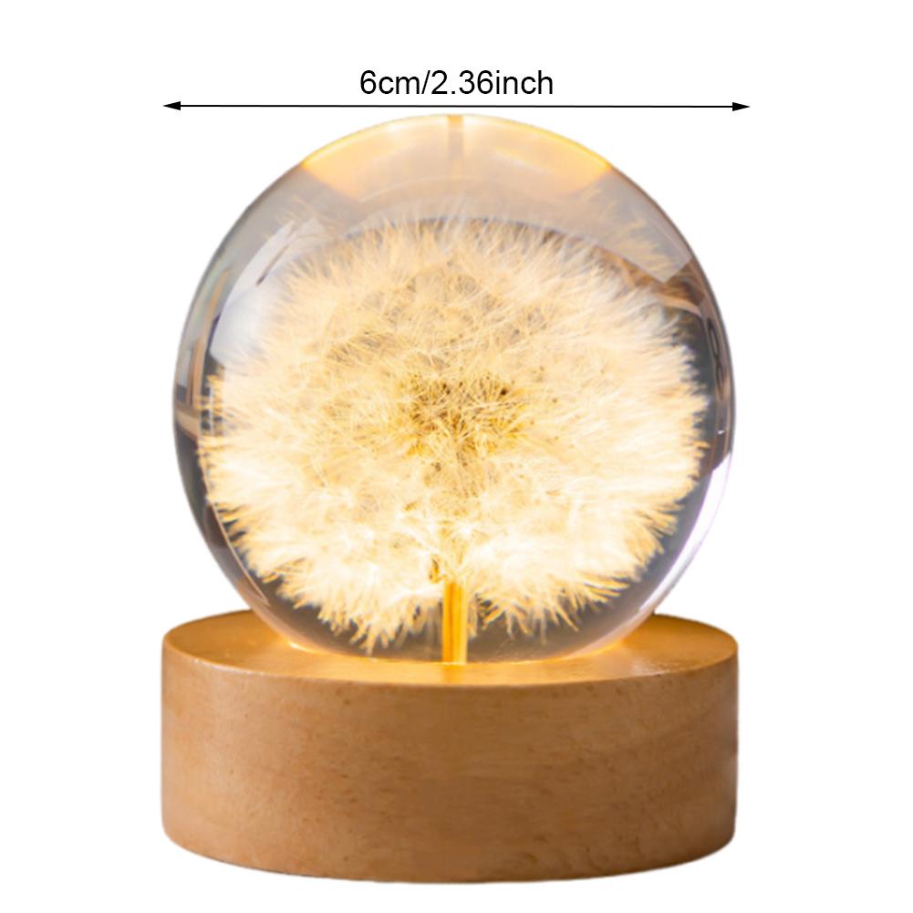 Cute Night Light with Woodern Base Forever Flowers Crystal Ball Light Office Home Decor Gifts for Men Women Kids Boys Girls