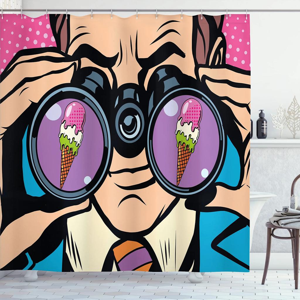 Ice Cream Shower Curtain Summer Flower Rainbow Popsicle Colorful Dots Design Fabric Waterproof Bath Curtain Bathroom Curtain Set
