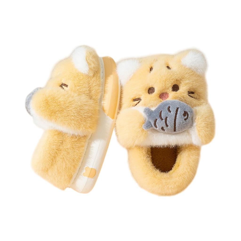 Children's Cotton Slippers Winter Cartoon Plush Three-dimensional Kindergarten Covered Heel Slippers