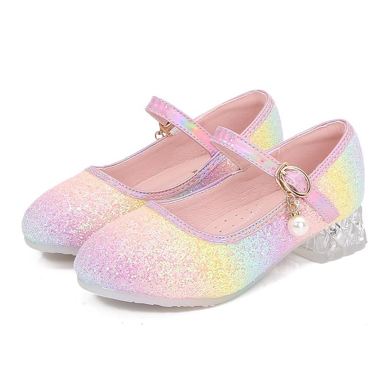 

Girls princess shoes with soft soles for performances, spring and autumn, with bows, fashionable, sweet, cute, non-slip, rainbow children s 25