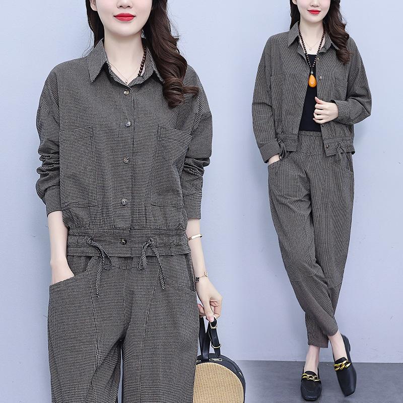Large Size Fashion Striped Suit Women's Autumn Loose Casual Western Style Was Thin Two-piece Suit
