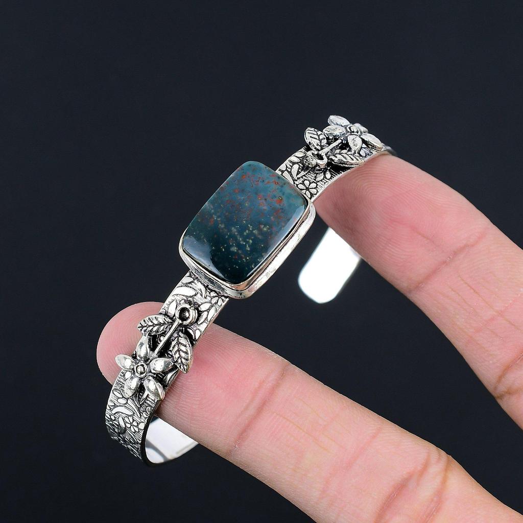 Daughters Day Deal Bloodstone Gemstone Anniversary Flower Bangle Sterling Silver