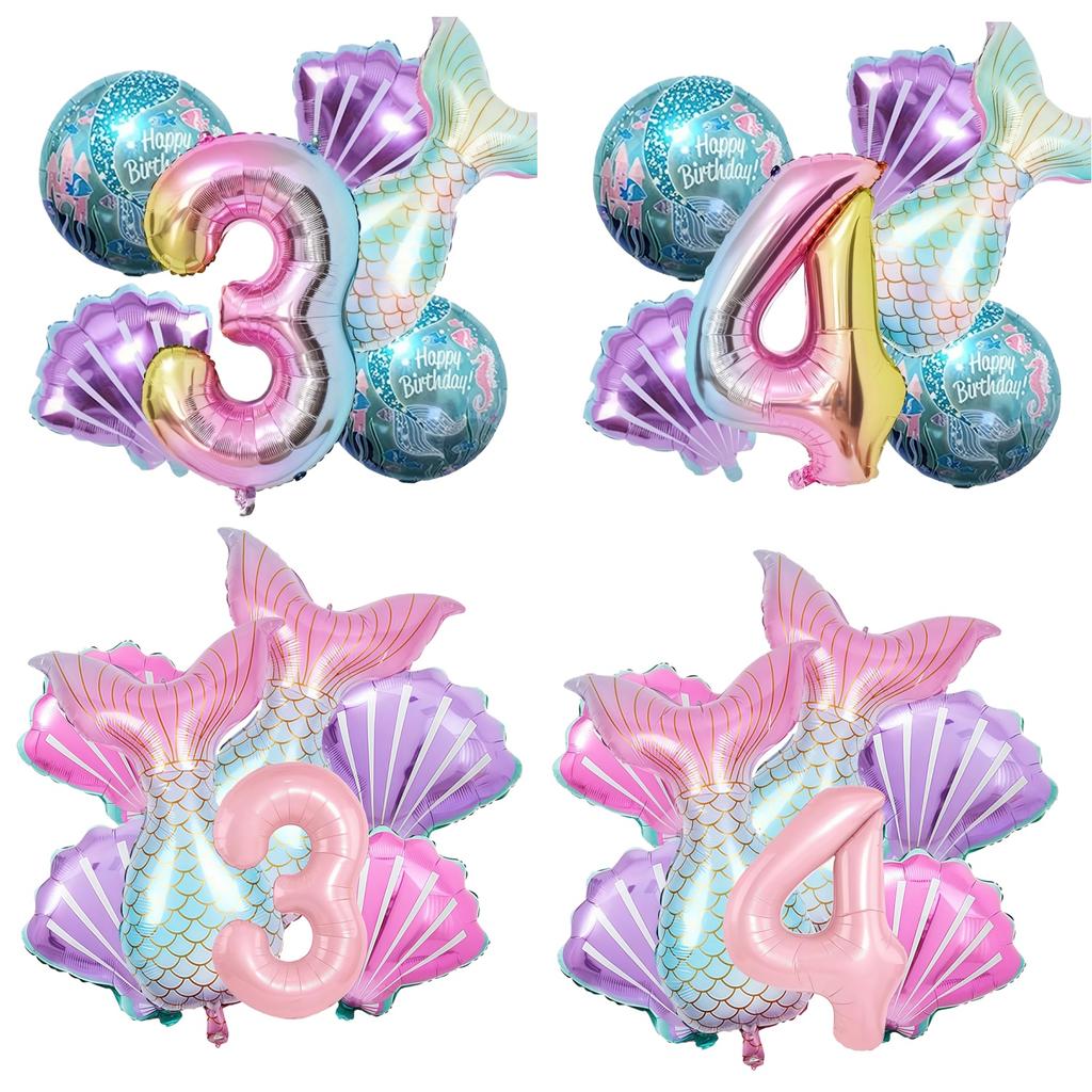 Little Mermaid Party Balloons Set 32Inch Number 1-9 Foil Balloon Mermaid Ocean Theme Girl Birthday Party Decoration Baby Shower