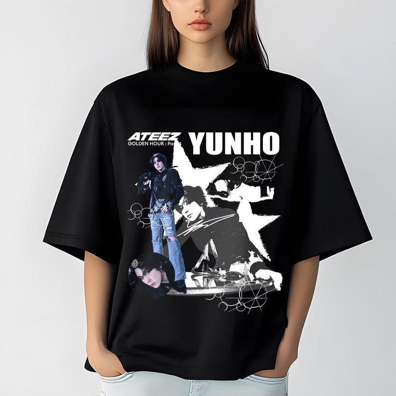 Retro tričko Yunho Ateez, Tričko Ateez Golden Hour Part 4, Tričko Ateez World Tour 2026, Tričko s členy Ateez Kpop, Ateez Mito