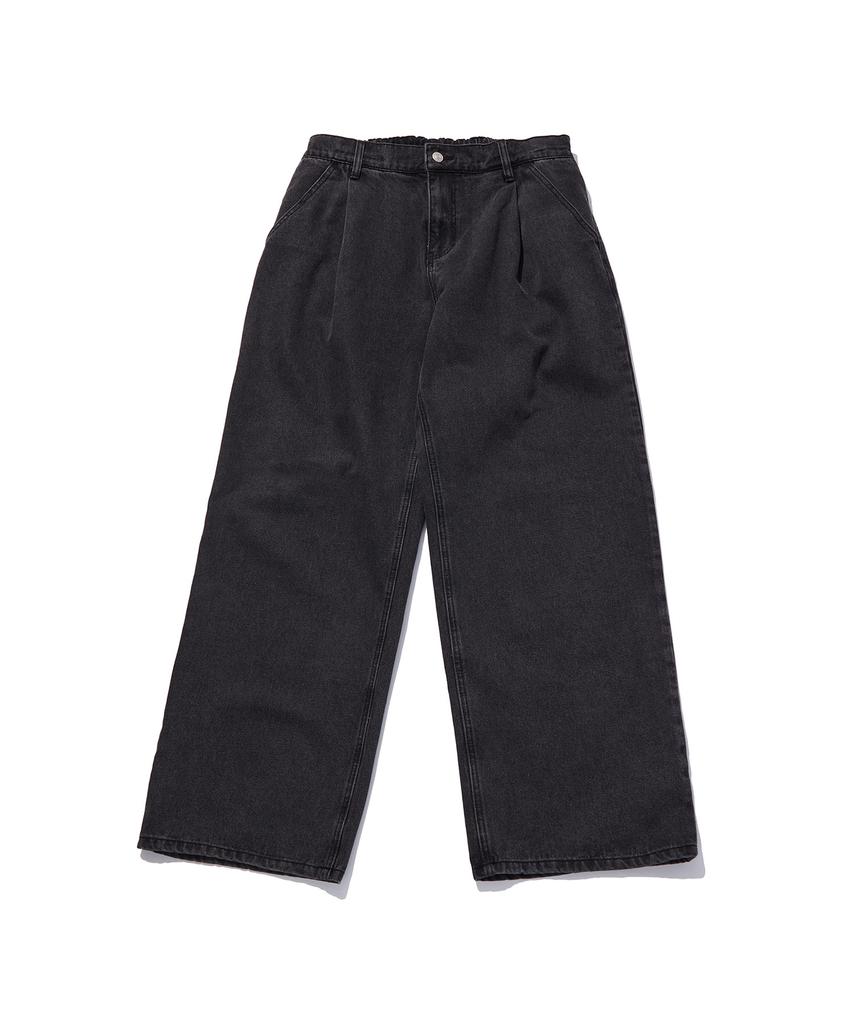 AWESOME STUDIO One-Pleat Elastic Wide Denim Pants Black