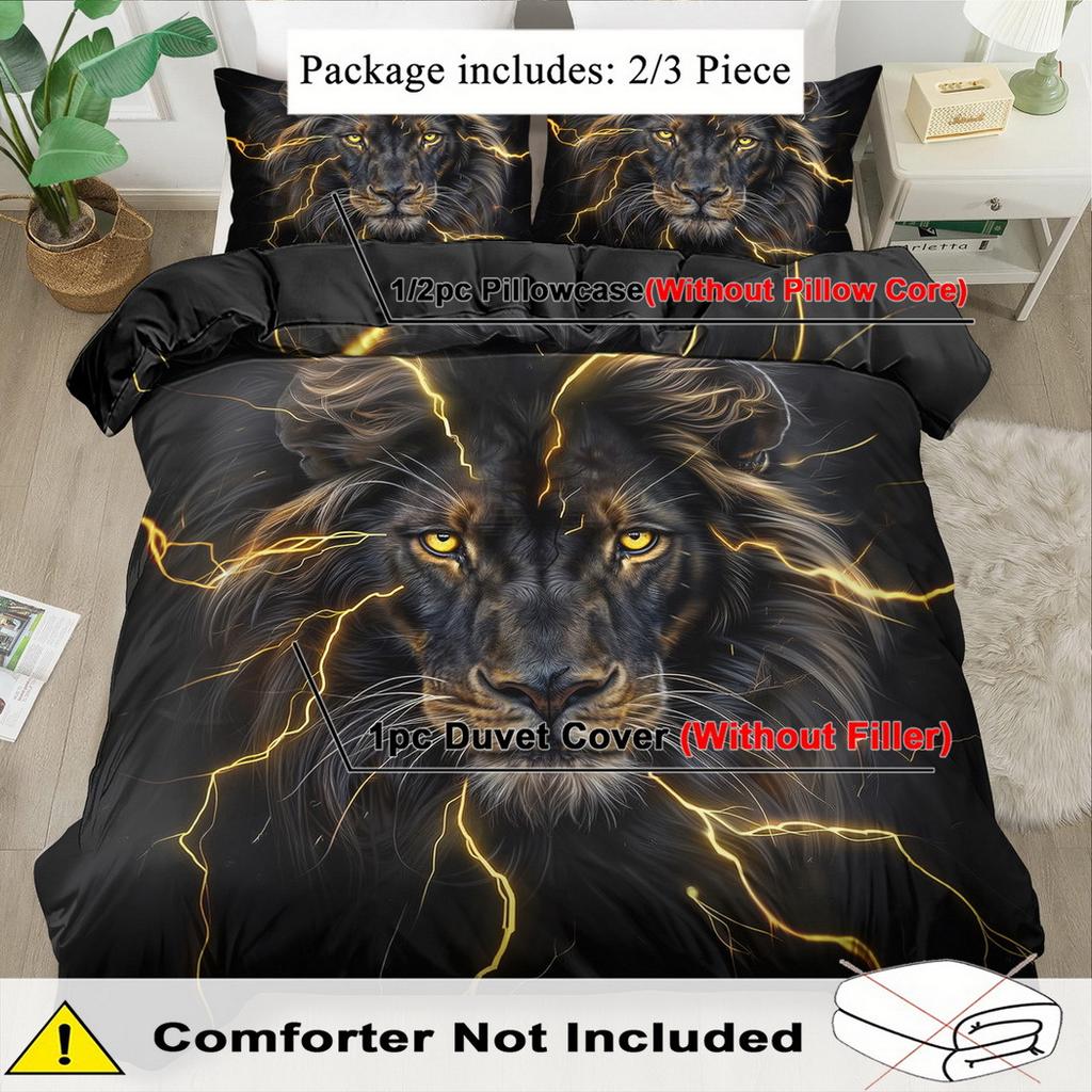 2/3pcs Lion Bedding Set Animal Duvet Set Cheetah Quilt Cover Bedroom Decor Guest Room 2D Lightning Flat Print Lion Gifts