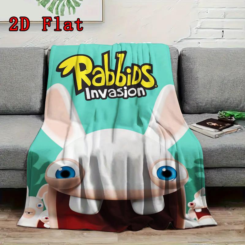 Raving Rabbids (Big-eyed Rabbit) 2D Flat Pattern Flannel Blanket High Quality All Seasons Warmth and Comfort Perfect for Christmas Gifts.P260914517