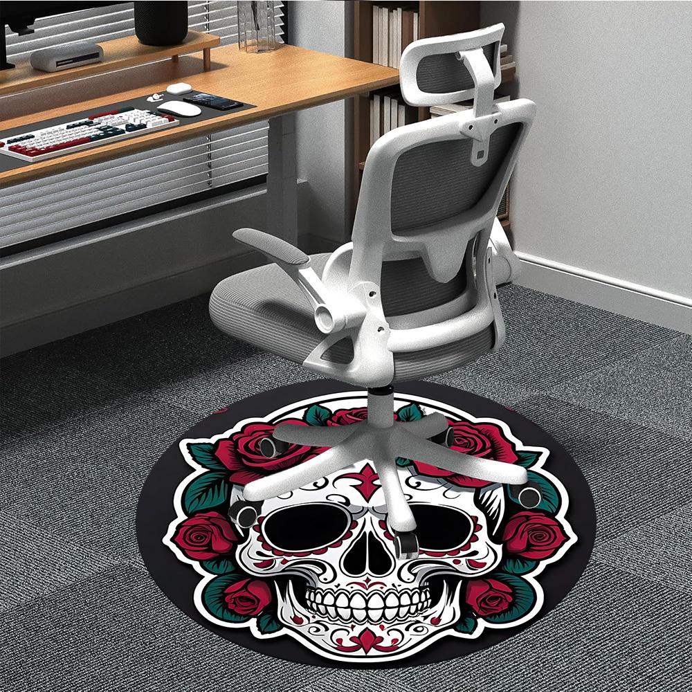 1PC Sugar Skull Office Round Rug, Non Slip, Soft and Durable Office Rug for Interior Decoration, Perfect for Office