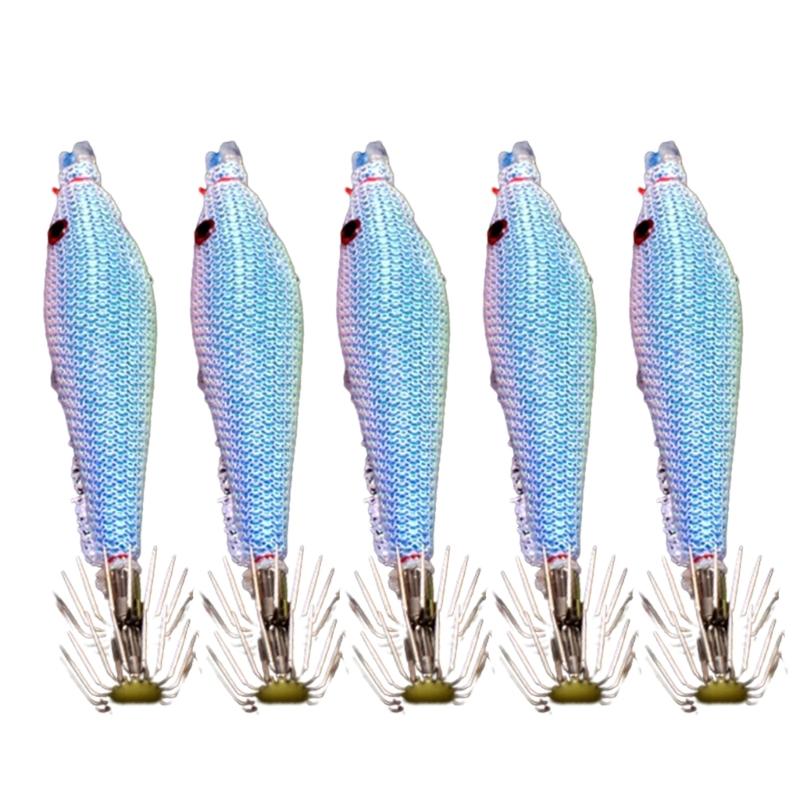 5pcs Squid Jig Hooks Glow Blowing Tube Fishing Hook Artificial Luminous Squid Sleeve Lures Hook Squid Catcher Hard Baits 5cm синий