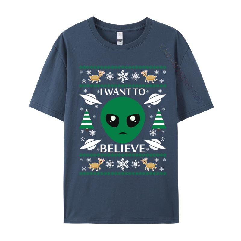 I Want To Believe Alien Christmas Shirt 2024 Men T Shirts Casual Crazy Tees Cotton Fabric Design Tees Crew Neck Drop Shipping