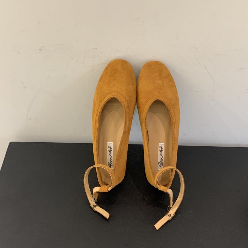 Retro Suede Round Head Shallow Mouth Ladyshoes Single Shoes Women's 2025 Spring and Autumn New Soft-soled Ankle Buckle with Mary Jane Boat Shoes