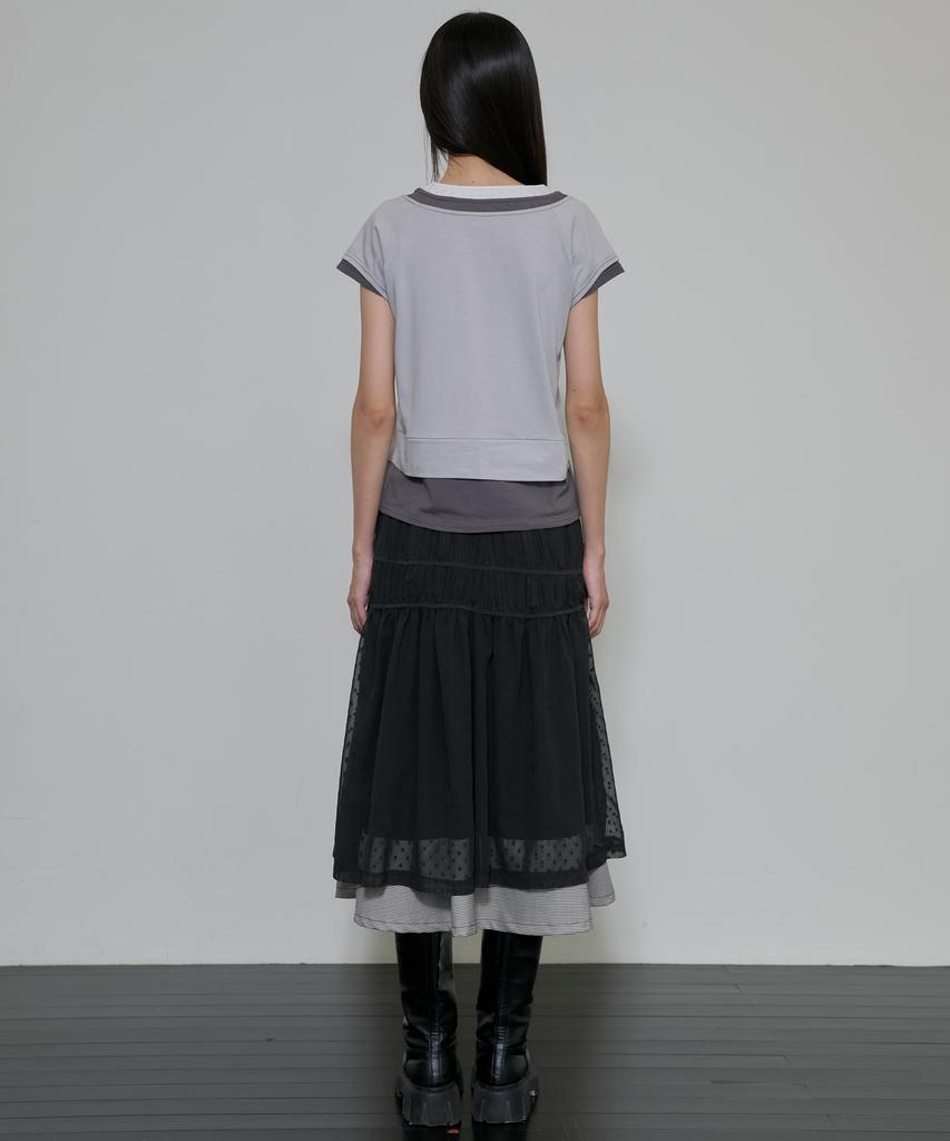 Peulleeoeob Layered Crinkle Check Skirt (Fl-269_Black)