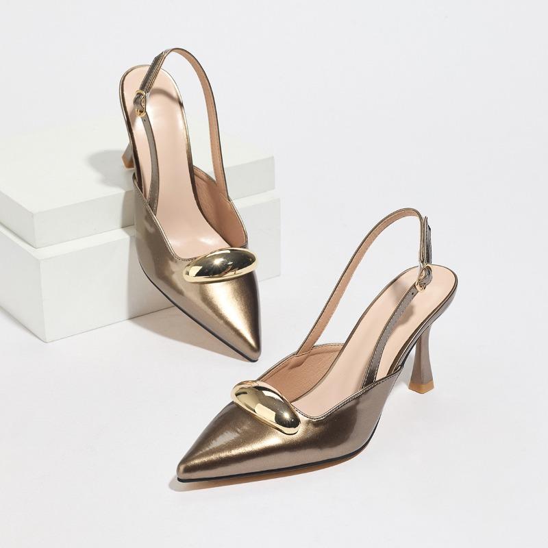 Metal Buckle Novelty Brand Heels Women Sandals Buckle Fashion Slingback Party Dress Shoes Ladies Luxury Pointed Toe Women Pumps