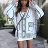 European & American Style Loose Color-block Knit Cardigan with Decorative Pockets for Women