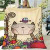 1pc Cozy Cat And Floral Print Plush Blanket - Soft Polyester Flannel, All-Season Multi-Purpose Throw for Sofa, Bed, Travel - Machine Washable, Contemp