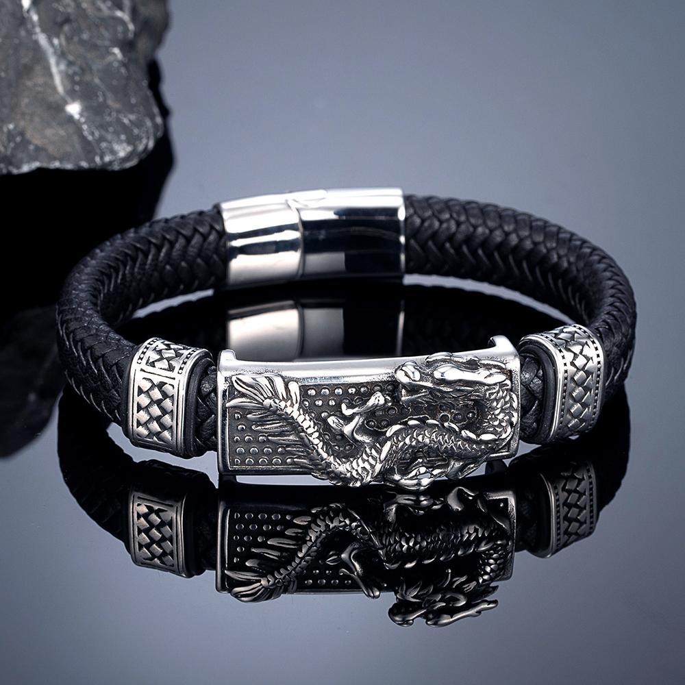 Traditional Tibetan Buddhism Dragon Bracelet Woven Leather Bangle for Men Women Lucky Amulet Bracelet Jewelry Gift