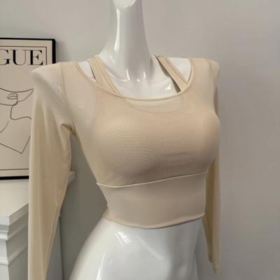 Női Áttetsző Hálós Hosszú Ujjú Kivágott Crop Top Karcsú Fazonú Nyújtható Jóga Póló Fitnesshez Alkalmi Viselet