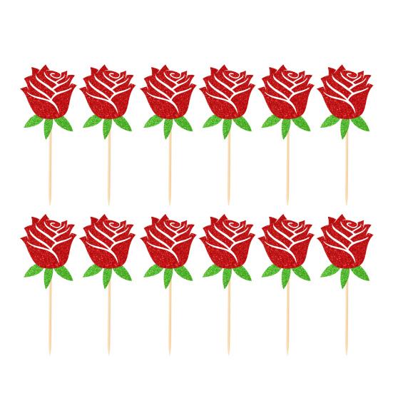 

12 шт./компл. декор для торта, декоративная текстура, кекс, деревянный пищевой тонкий топпер для украшения красный