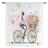 Fahrrad-Mädchen-Blumen-Cartoon-Vorhang für Schlafzimmer, Tüll-Voile-Vorhang für Küche, Wohnzimmer, Dekor, Fensterbehandlung