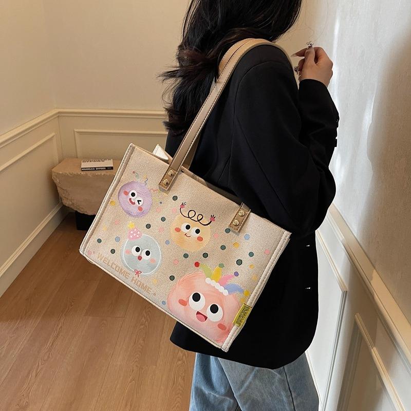 Cartoon bag women's new fashion handbag commuter tote bag large-capacity class shoulder bag