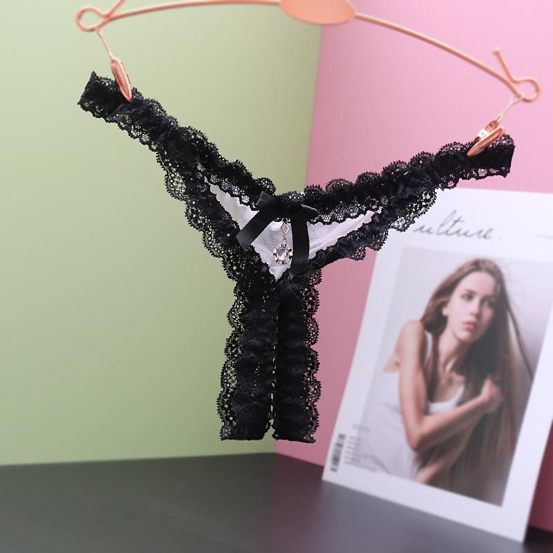 Sexy Lace Open Crotch Thong: Low Waist, Sheer Mesh with Removable Pendant Japanese Style
