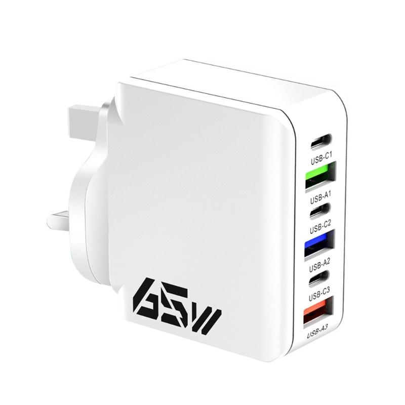 Multifuntional 65W Wall Charging Adapter USB Type C 6 Port Intelligent Power Desktop Charging Station ABS Texture