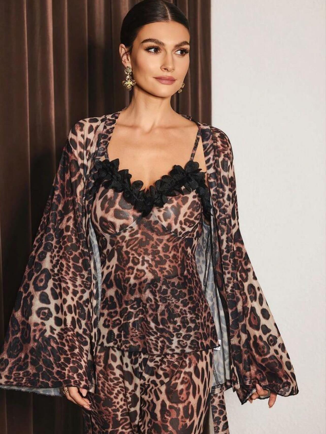 2026 new leopard print trousers suspender skirt cardigan women s pajamas women s loungewear sexy suit S цветной печати леопарда