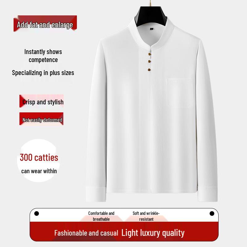 Di Bin Ze Men s Plus Size New Chinese Style Stand-Collar Disc Button Long-Sleeve Shirt L