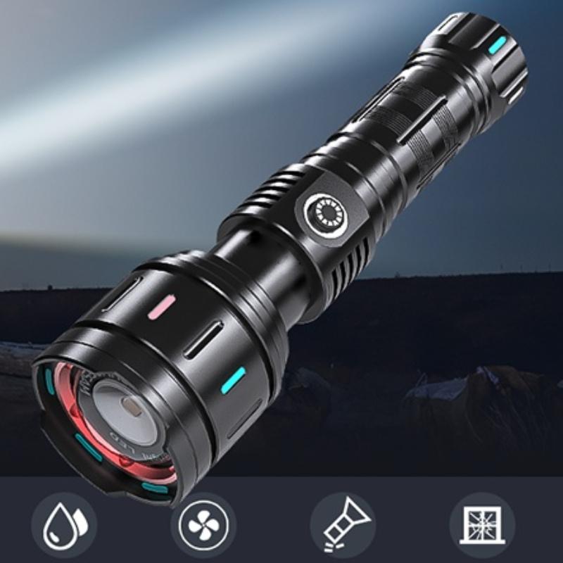 1pc High-power USB Rechargeable Strong Light Window Breaking Telescopic Zoom Multifunctional LED Flashlight