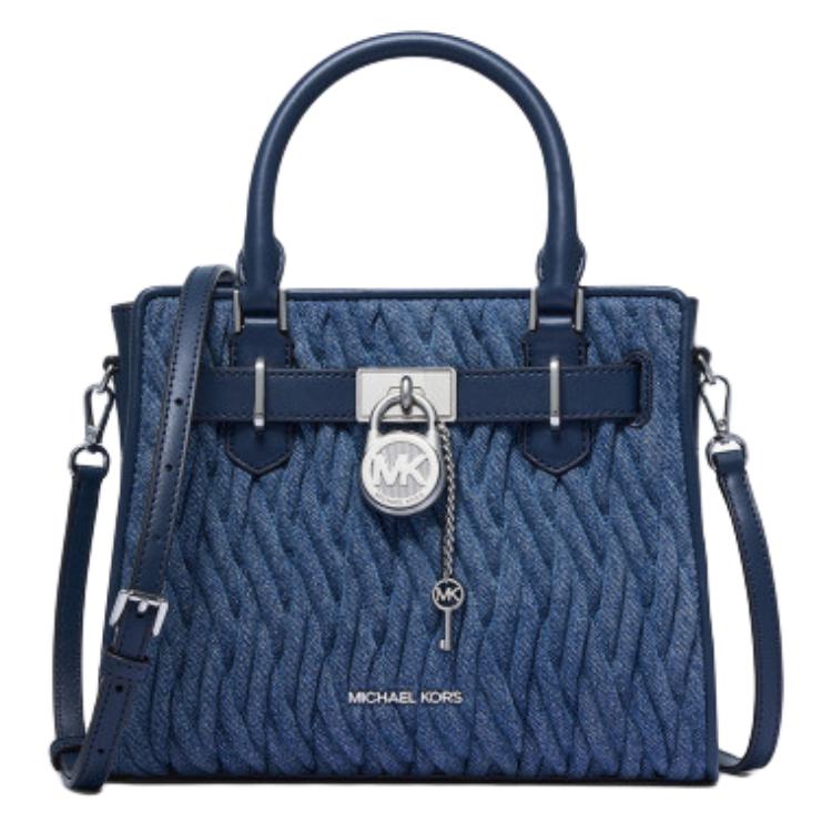 

Michael Kors MK Hamilton Плісирований стьобаний дизайн Кругла застібка-замок Сумка-тоут з тканини та штучної шкіри Маленька жіноча сумка Темно-синій 35S6GHMS1C-405 Shopping Bag Set(Basic Set+Shopping Bag)