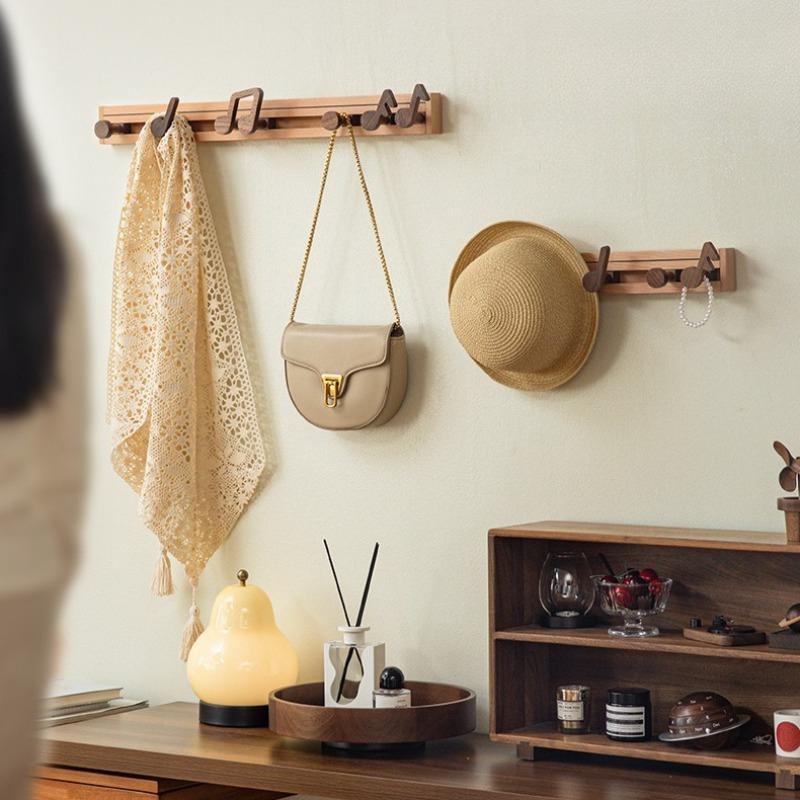 Musical Note Wall Hook, Solid Wood Entryway Coat Rack with Key Holder, Space-Saving Door Hanger for Hats,Bags and Home Decor
