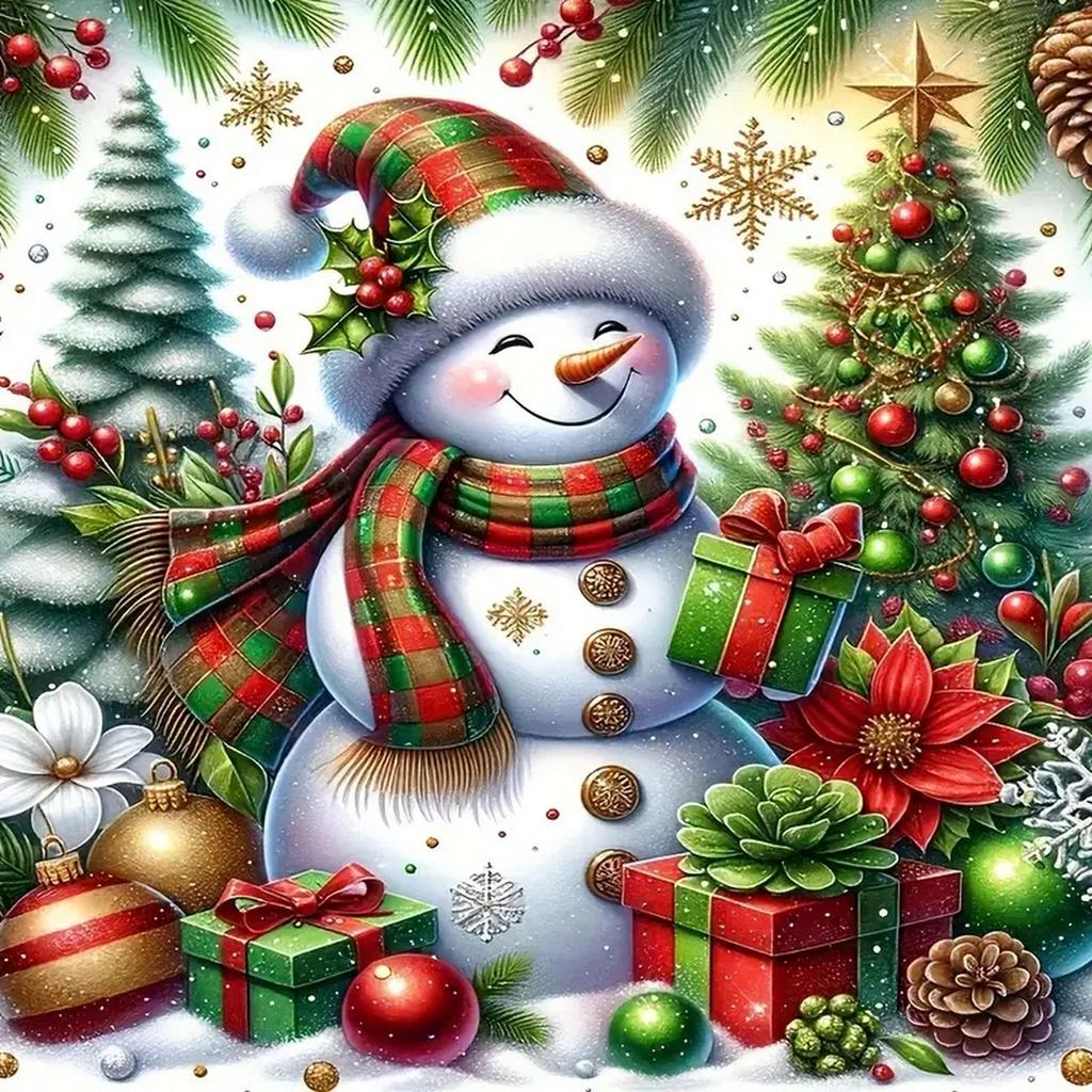 DIY Full Round Diamond Painting Cross Stitch Merry Christmas Santa Claus Snowman Home Decoration Arts Diamond Painting 5d Diamond Art Painting