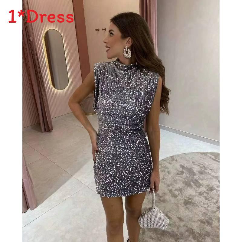 Sequin Dress For Women With High Waist Short Skirt For Winter Party Wear