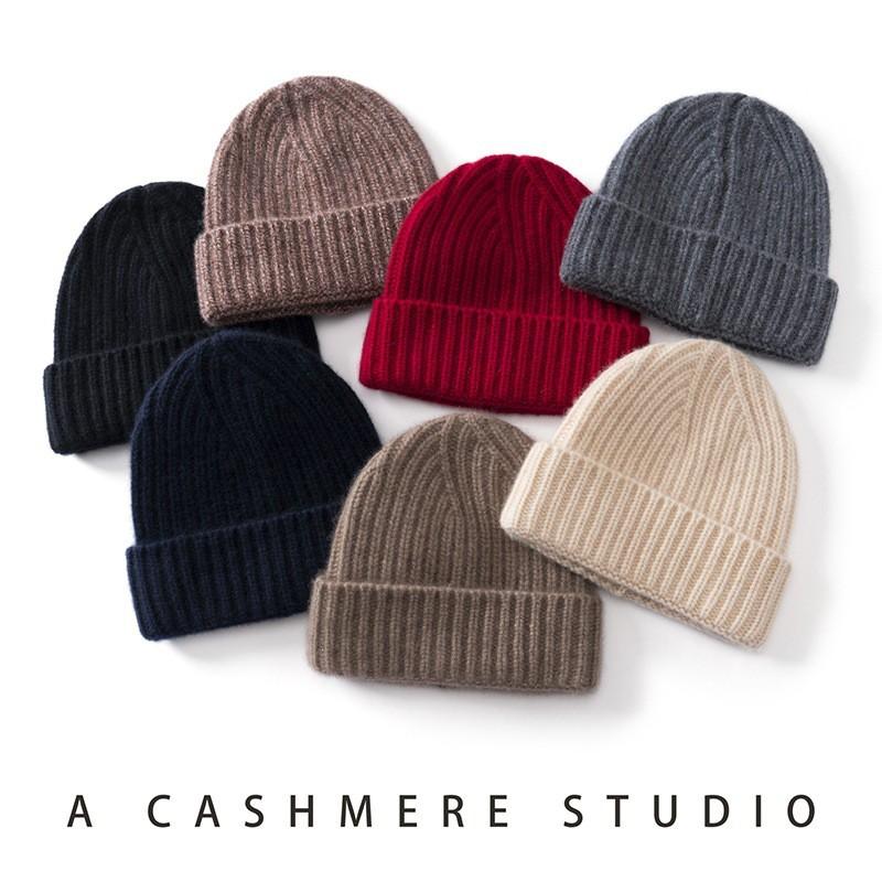100% Cashmere Beanie Men Women Warm Winter Hat Heads Ear Protection Knit Cap