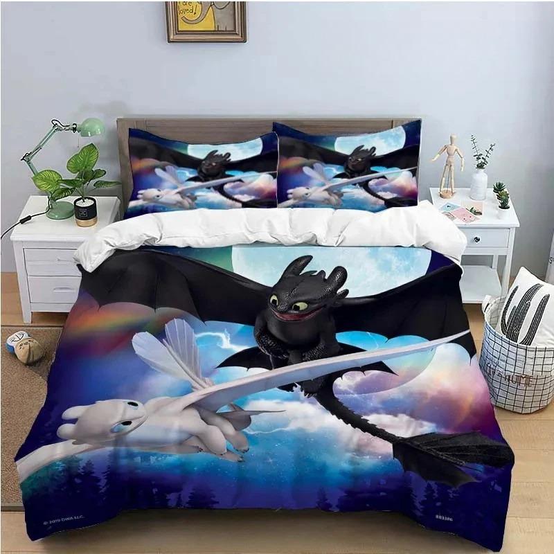 Cartoon Drache Bettwäsche Set Niedlich Süß Bettbezug Mit Kissenbezug Einzel Doppel King Bettdecke Bettbezug Heimtextilien