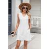 New Women's Pocket Casual Summer Solid Color V-neck Dress