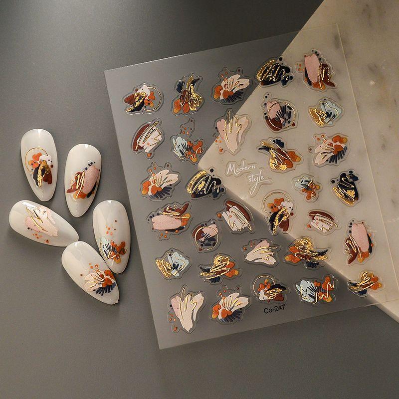 

Temu Cross-Border European and American Style Gilding Nail Stickers 5D Three-Dimensional Oil Painting Fancy Color Block Nail Stickers Self-Adhesive CO-247