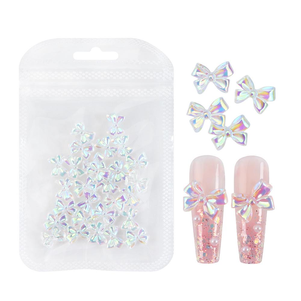 

30 шт./упак., аксессуары для ногтей с бантом из смолы Aurora, прозрачные стереоскопические украшения из смолы для ногтей, красочные украшения с бриллиантами
