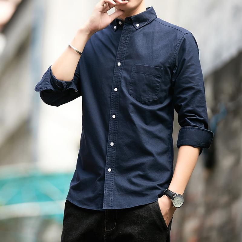 Pure Cotton Men's Shirt Long Sleeve New Spring Oxford Cloth Solid Color Slim Business Casual Cotton Shirt for Men