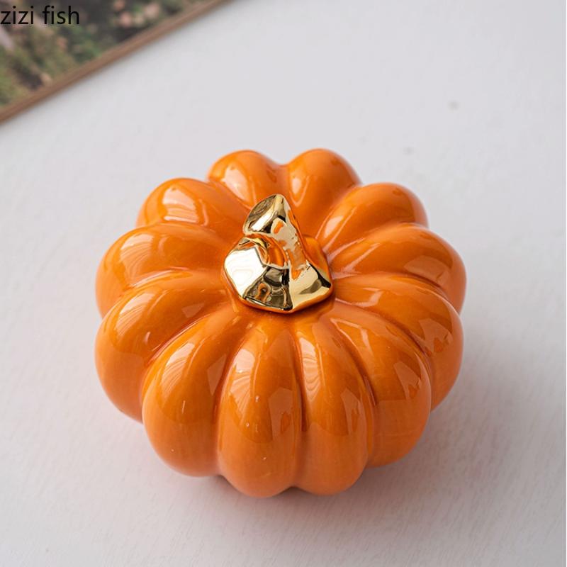 Ceramic Pumpkin Ornaments Home Decoration Crafts Halloween Gift Desktop Display Sculpture Model Figurines Miniatures Statue