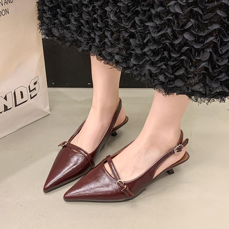 2025 Woman Sexy High Heels Women Sandals Summer Fashion Pointed Toe Low-heel Pumps Slingbacks Elegant Female Heeled Shoes