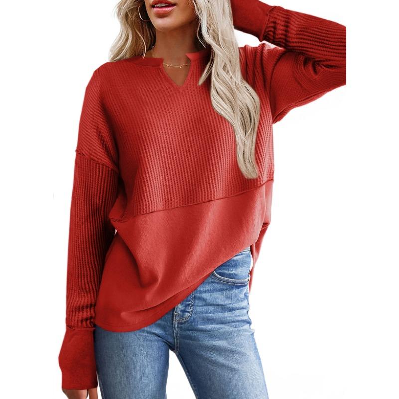 Women's Casual Shirt Solid Color Long-sleeved Splicing Loose Fashion Casual Sweatshirt Pullover Tops