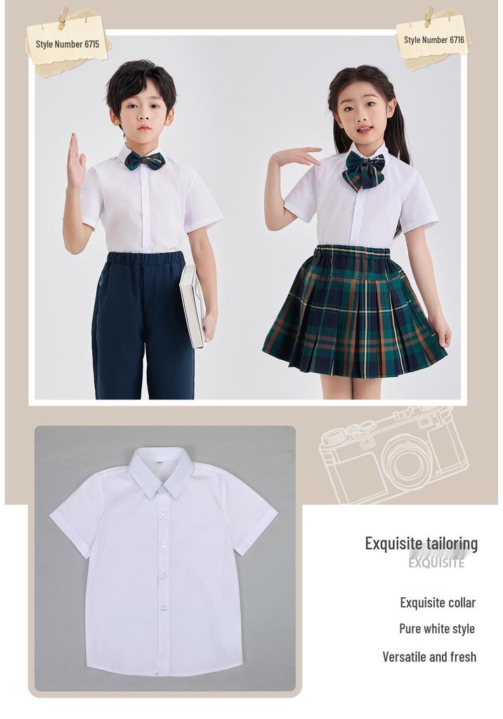 Kids' Summer White Collared Short-Sleeve Shirt - Primary School Uniform