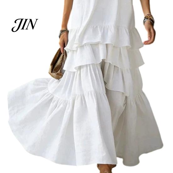Casual Dress Women Women's Sleeveless Summer Long Tank Dress, V Neck Tiered Flowy Layered Skirt Ruffle Maxi Loose Beach Sundress Breathable