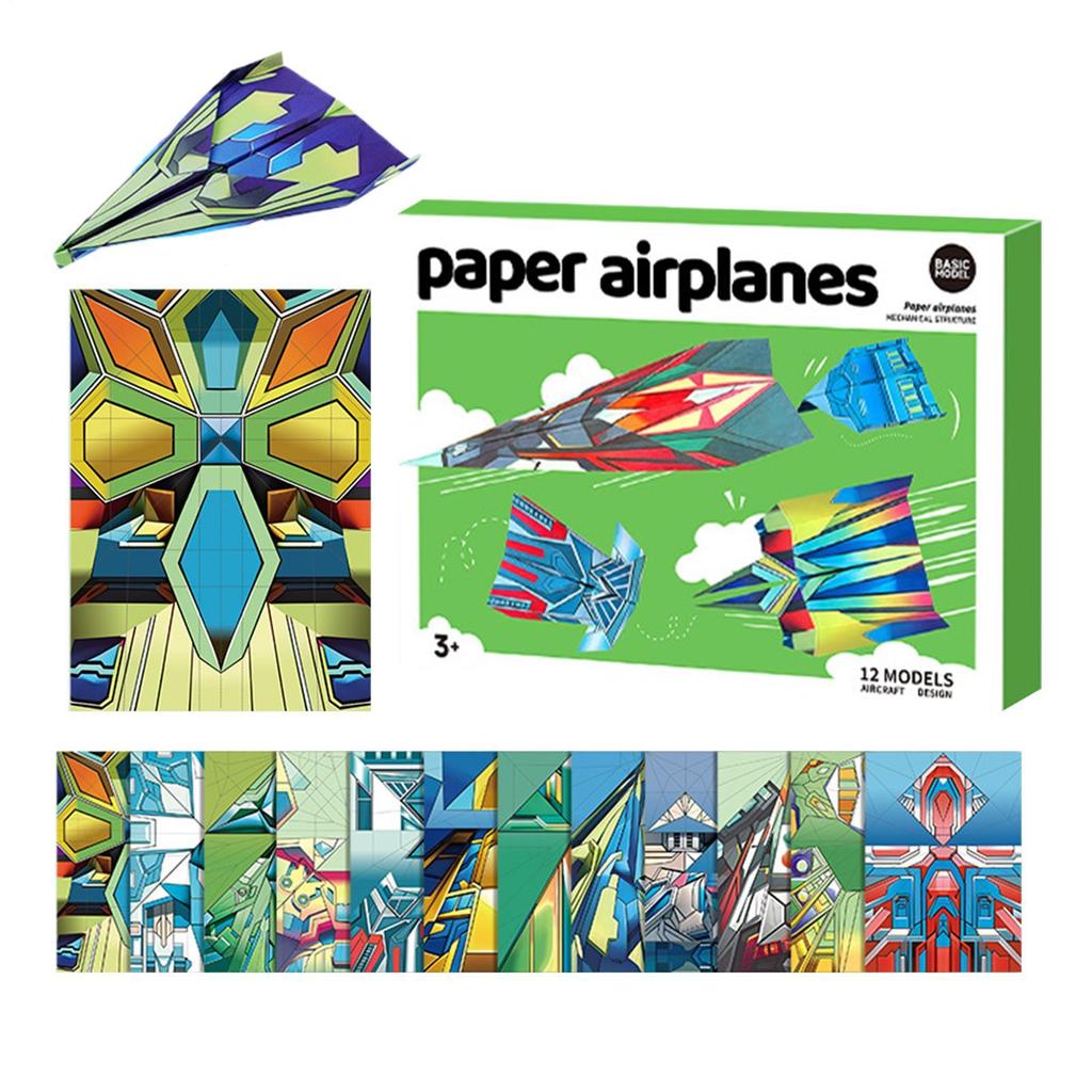 DIY Paper Airplane Book Airplane Toys with 12 Patterns Colored Paper Art Projects Toys for Kids Boys Girls Adults Classroom