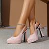 Medium thick heel pointed head light mouth pink elastic band light mouth single shoes super high heel simple women's shoes low top