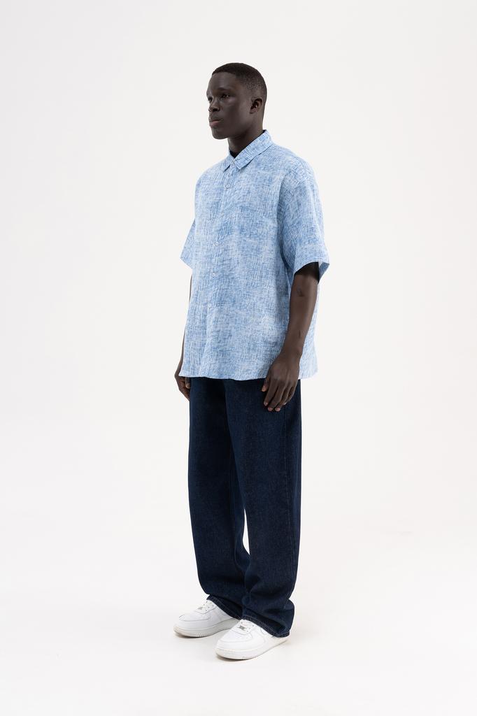 Machinist Men's Oversized Embroidered Cotton Muslin Shirt – Blue S