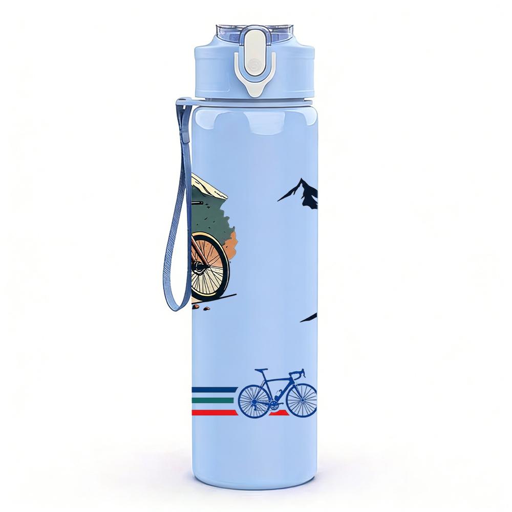 1PC Bike Mountain Bird Silhouette Layout 750ml Color Plastic Water Bottle Leakproof Flip Straw Lid For Sports Office Home Use